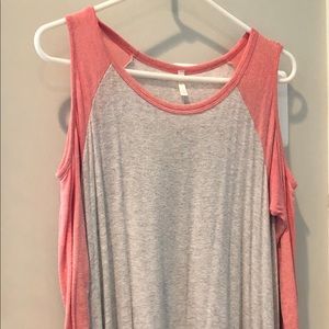 Pink Blush, cold shoulder, quarter sleeve shirt